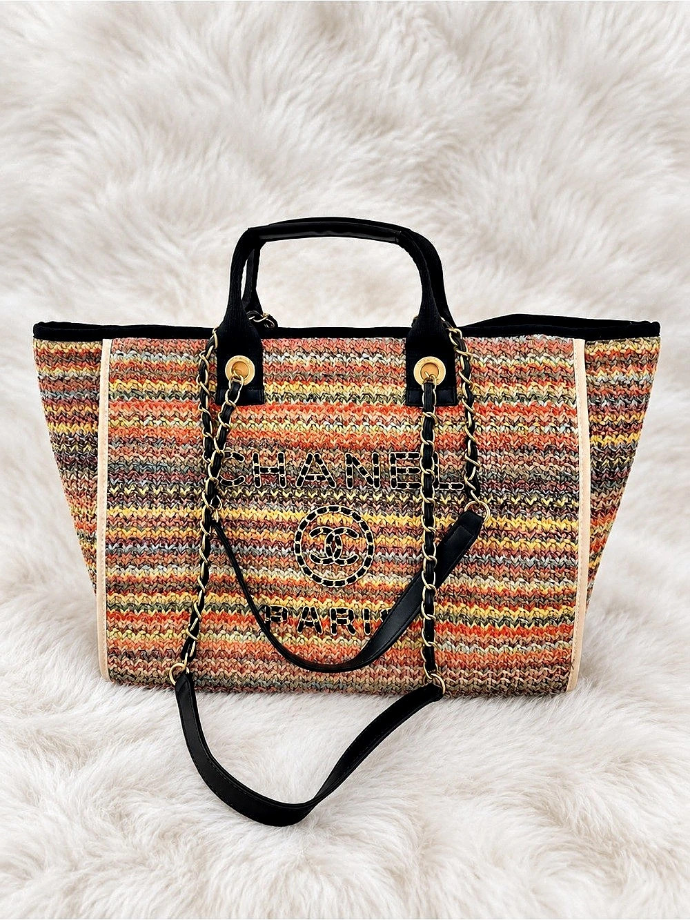 CC Fashion bag Multicolor Straw Raffia Deauville Tote Bag